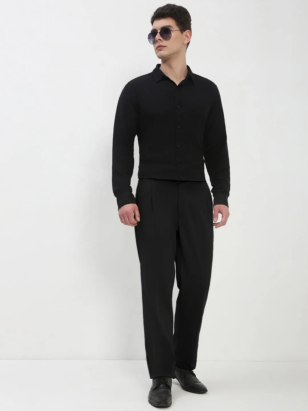 Men's Black Regular Fit Formal Trouser Luxe Look