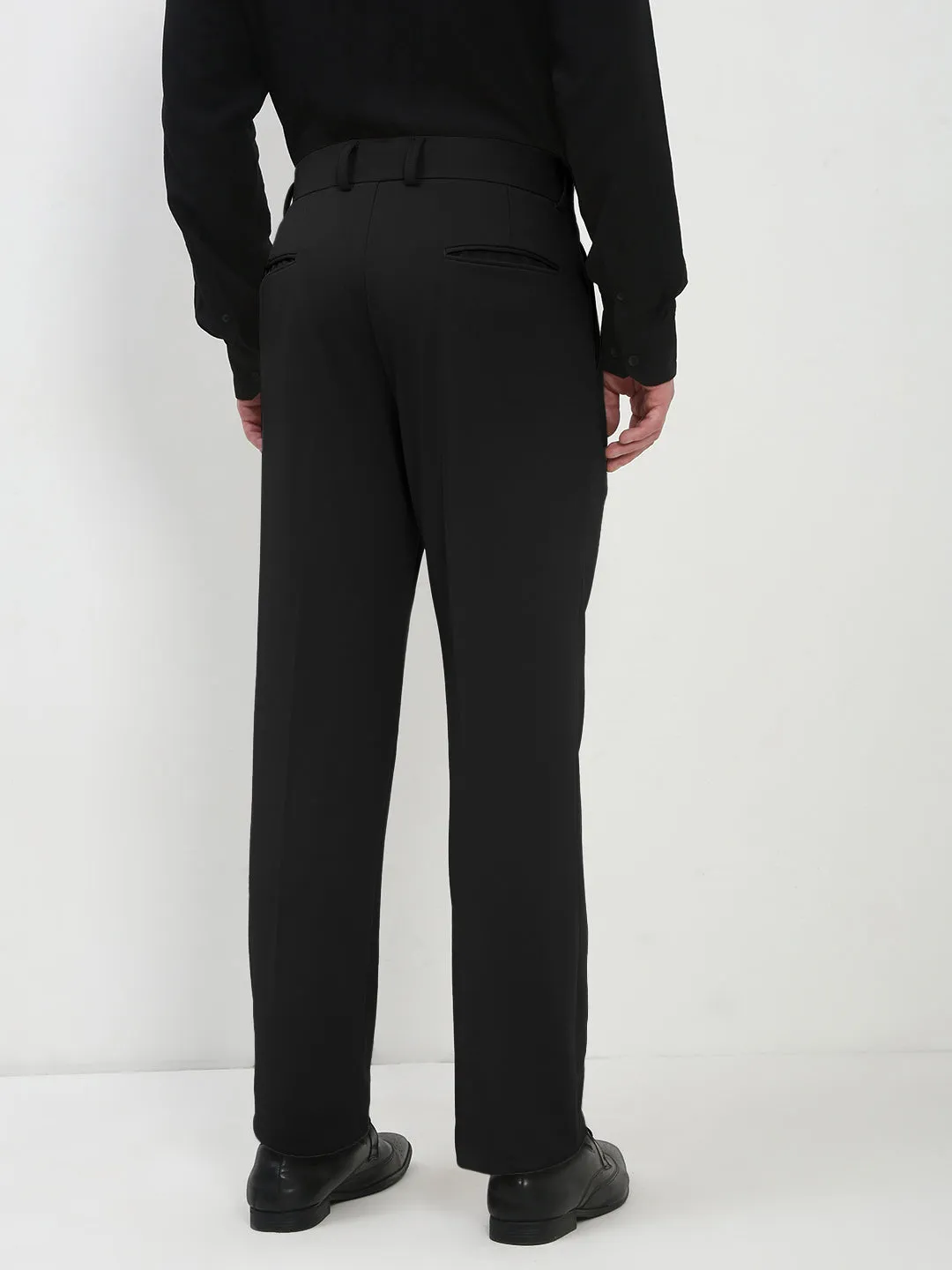 Men's Black Regular Fit Formal Trouser Sleek Cut Flowy legs