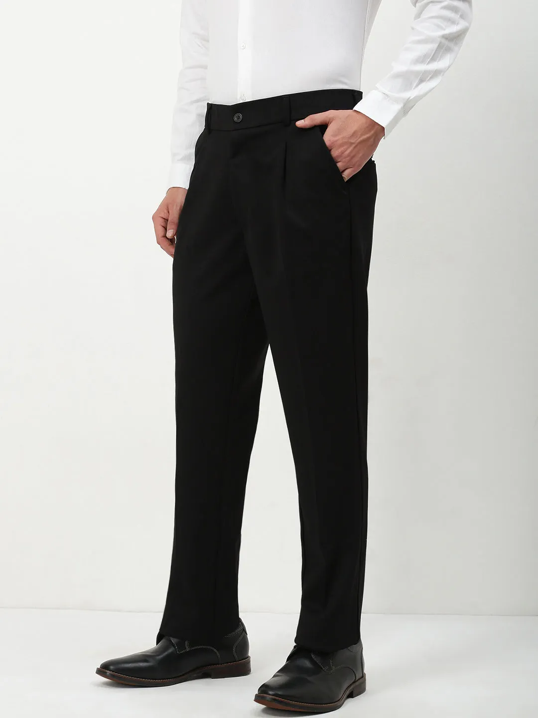 Men's Black Solid Formal Trousers Casual Stretch Wear Zip-off legs
