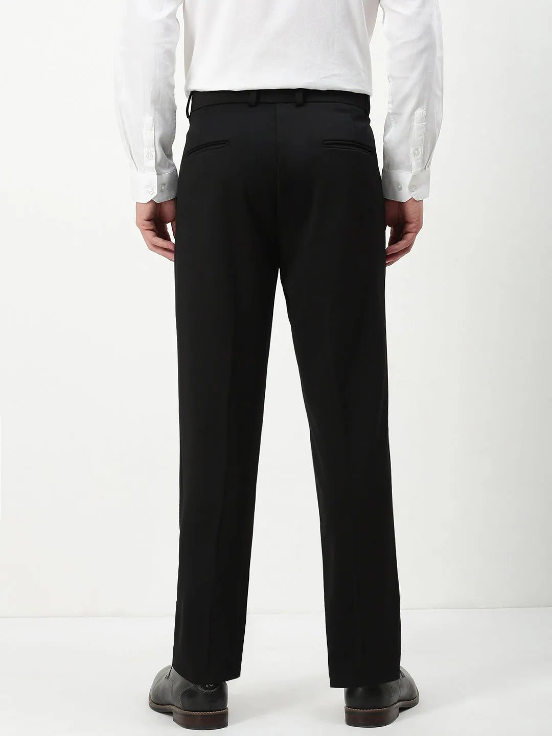 Men's Black Solid Formal Trousers NoBuckleDesign Flared bottom