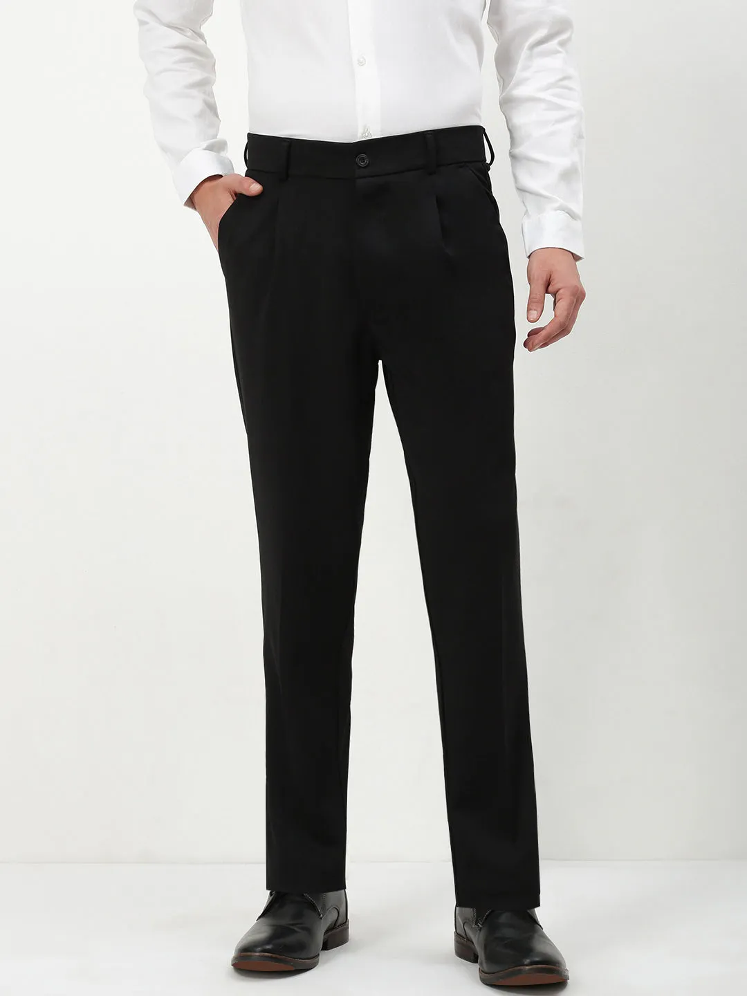 snag resistant Men's Black Solid Formal Trousers