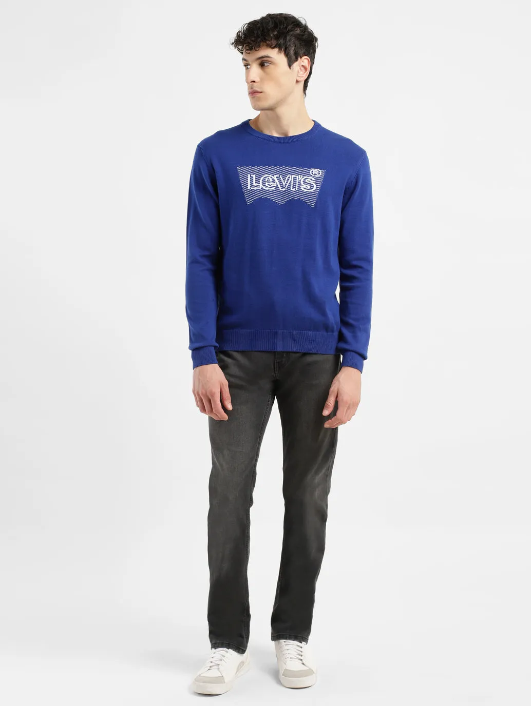 LowImpact Knitting Zero Waste Knitting Men's Brand Logo Blue Crew Neck Sweater