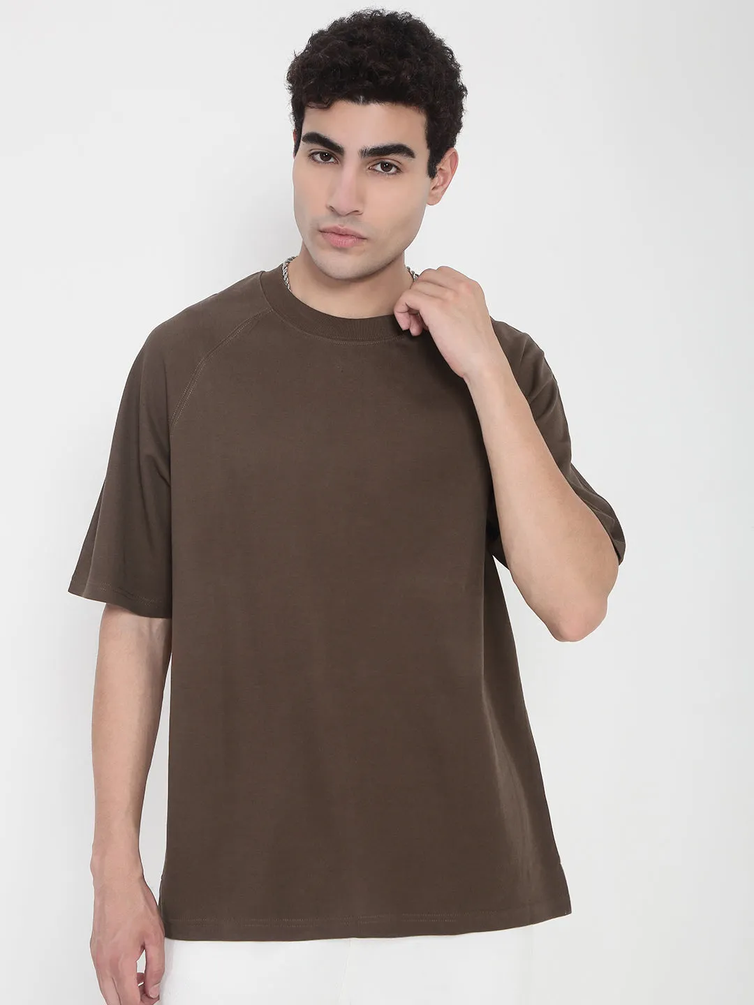 Men's Brown Oversized T-Shirt V neck