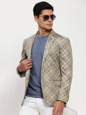 Quilted Stitching Pattern Men's Brown Printed Single Breasted Blazer