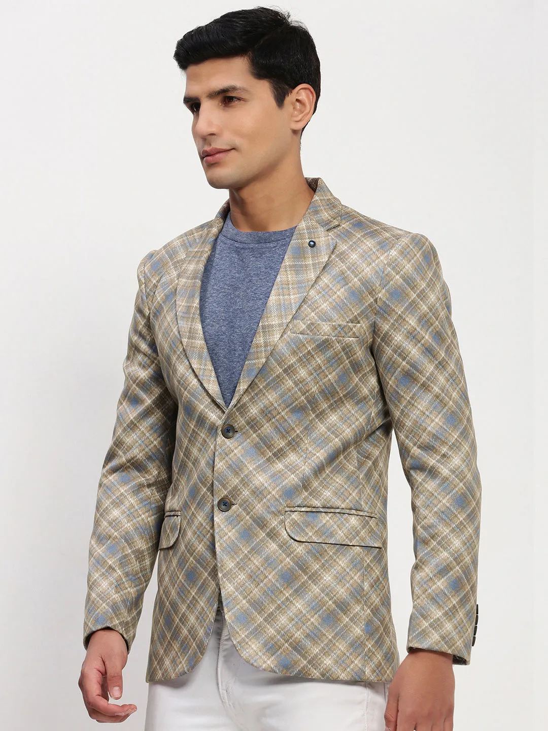 High Loft Insulation Men's Brown Printed Single Breasted Blazer