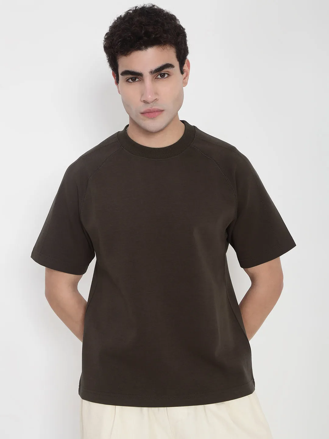 Casual Layer Wear Men's Brown Relaxed Fit T-Shirt