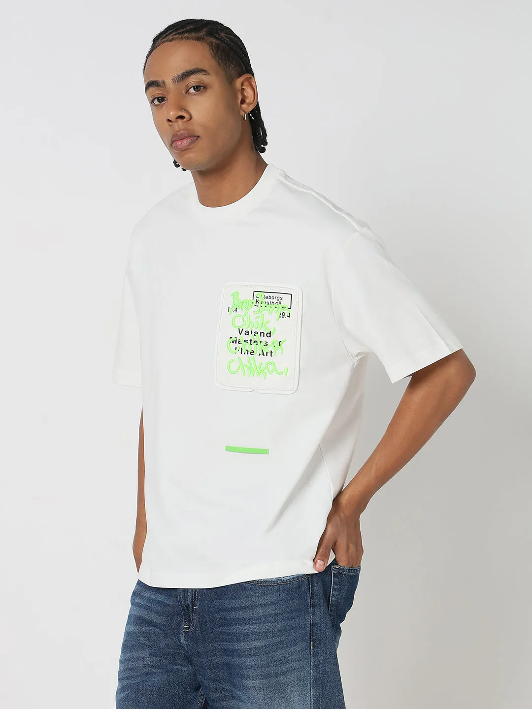 Men's Casual White Printed Oversized T-Shirt Practical Wear Active Layer Fit