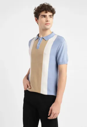 Stay Soft Men's Colorblock Blue Polo Collar Sweater