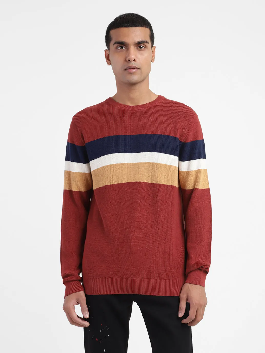 Men's Colorblock Crew Neck Sweater Double Layered Collar