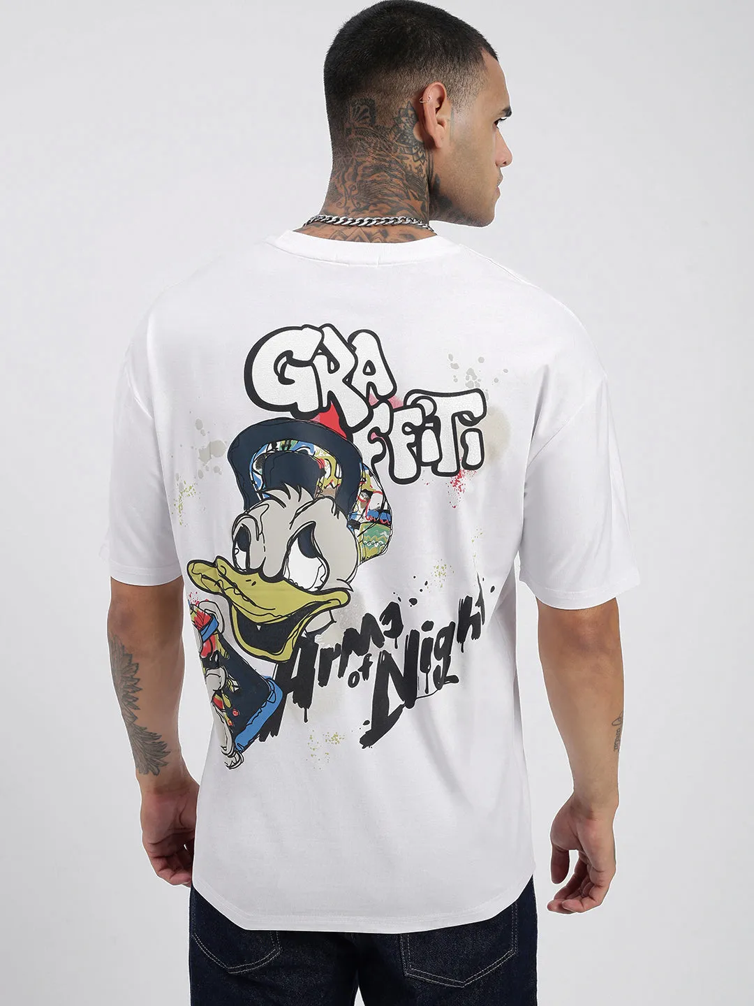 Basic Layer Men's Donald Duck Graphic White Relaxed Fit T-Shirt