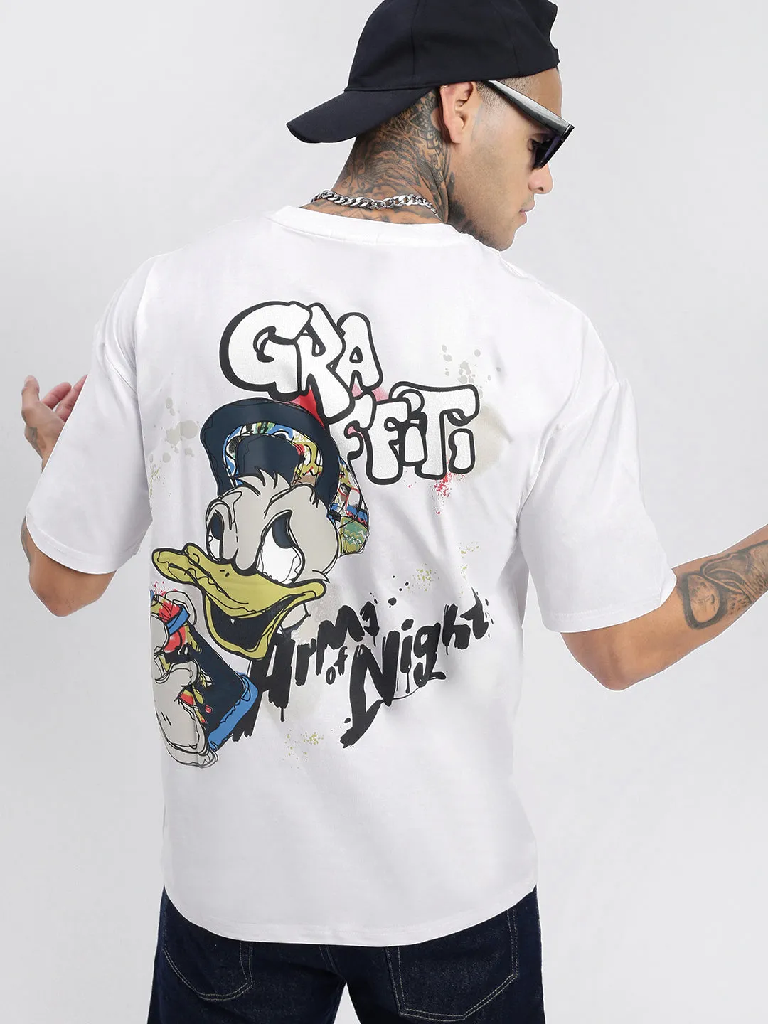Performance Layer Men's Donald Duck Graphic White Relaxed Fit T-Shirt