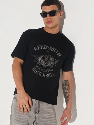 All-day Comfort Men's Embellished Black Round Neck T-Shirt