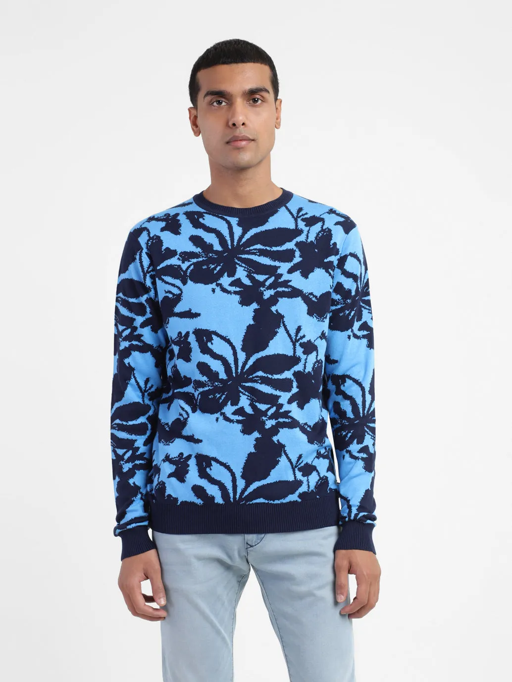 Layer Ready Men's Floral Print Crew Neck Sweater