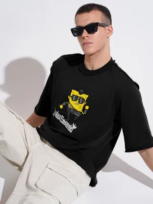 Men's Graphic Black Round Neck Oversized T-Shirt Vibrant Colors Sophisticated Casual