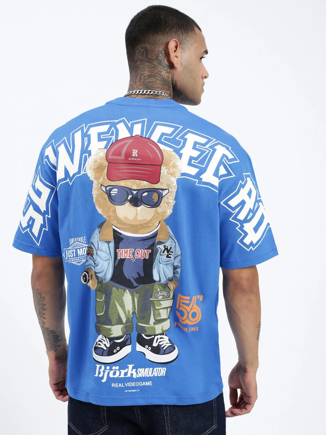 Men's Graphic Blue Relaxed Fit T-Shirt Crew Neck Design