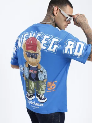 Taped Neckline Men's Graphic Blue Relaxed Fit T-Shirt