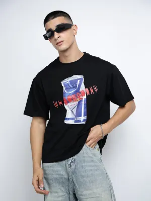 Sporty Comfort Wear Timeless Style Men's Graphic Print Black Short Sleeves Round Neck Oversized T-Shirt