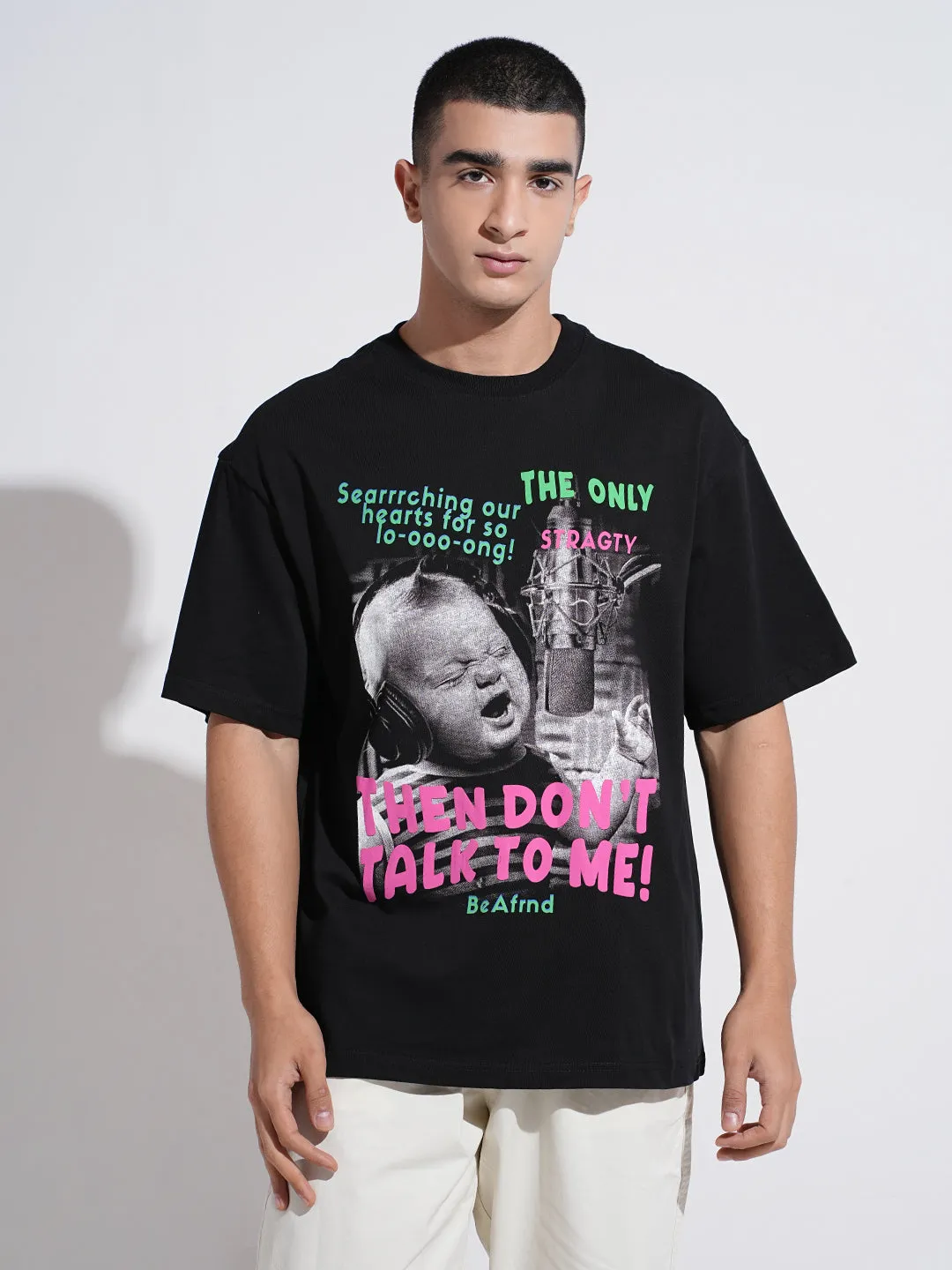 Men's Graphic Print Black Short Sleeves Round Neck Oversized T-Shirt Soft and breathable Sport Performance