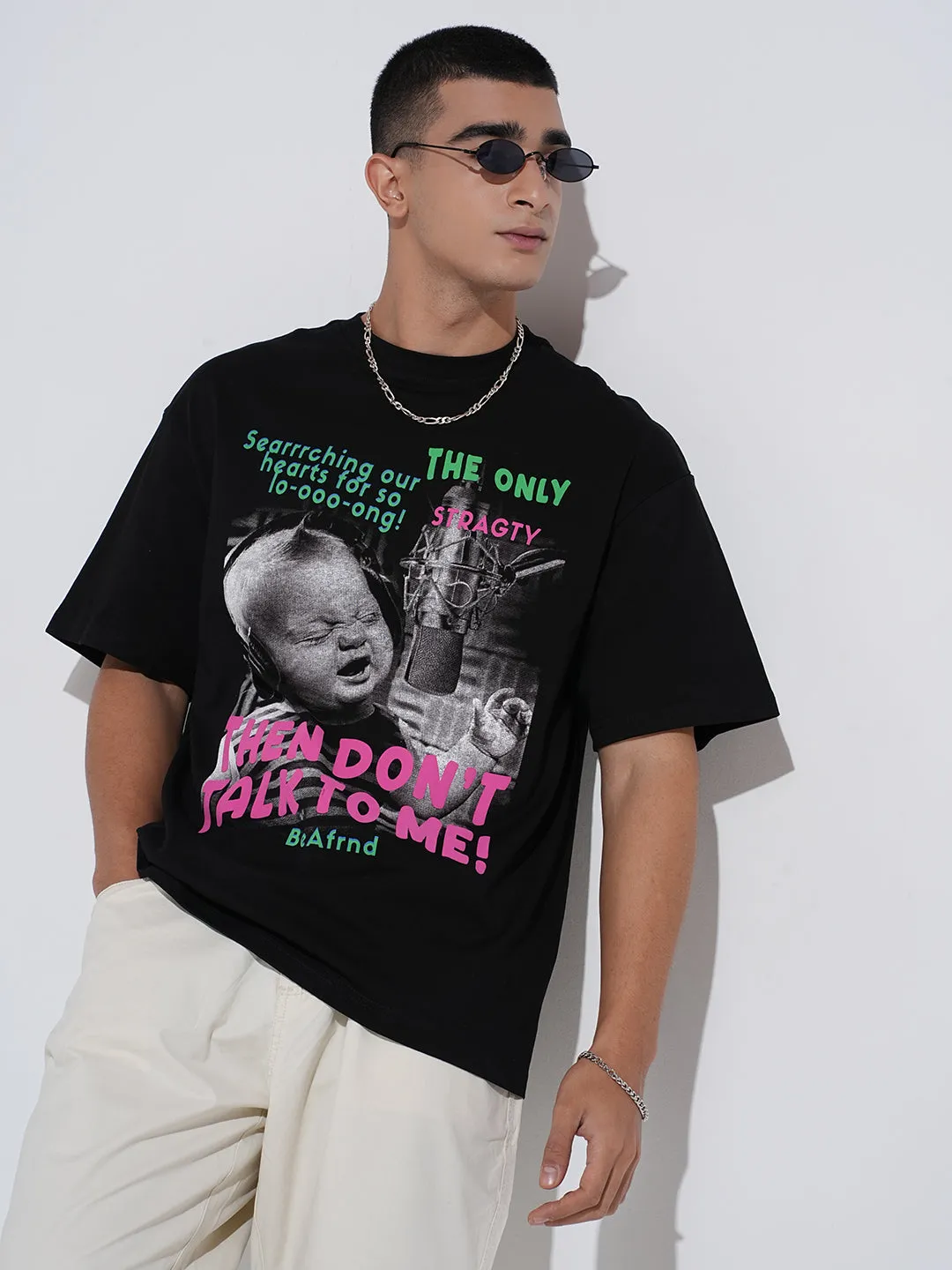 Fashionable Look Relaxed Vibe Men's Graphic Print Black Short Sleeves Round Neck Oversized T-Shirt