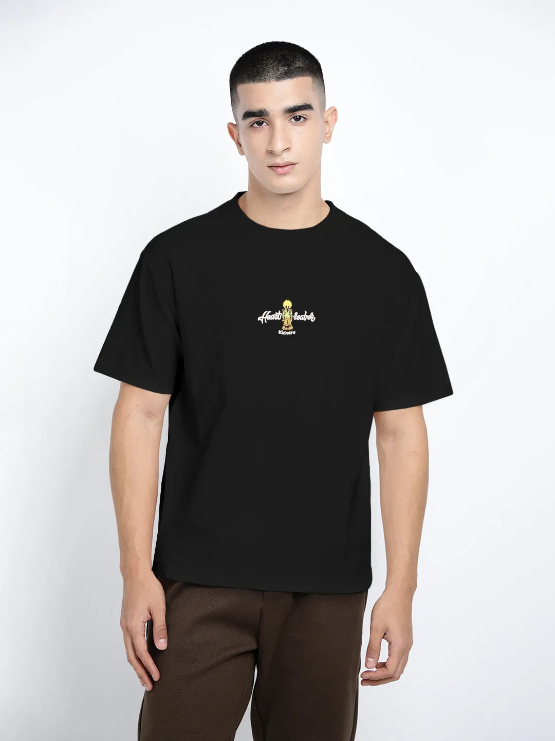 Men's Graphic Print Black Short Sleeves Round Neck Relaxed Fit T-Shirt Versatile Fashion Lightweight Wear