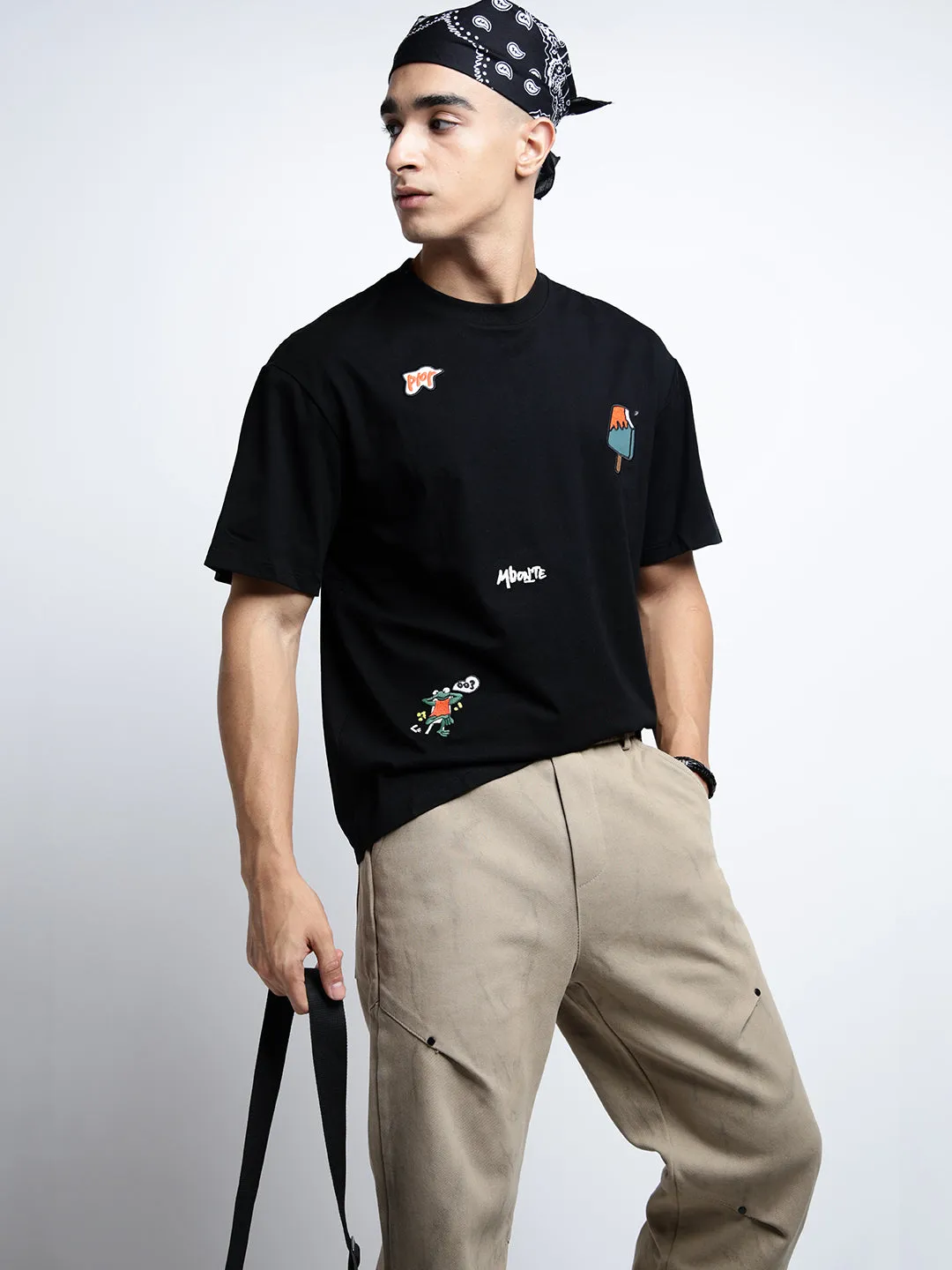 Men's Graphic Print Black Short Sleeves Round Neck Relaxed Fit T-Shirt Light Trend Seasonal Casual