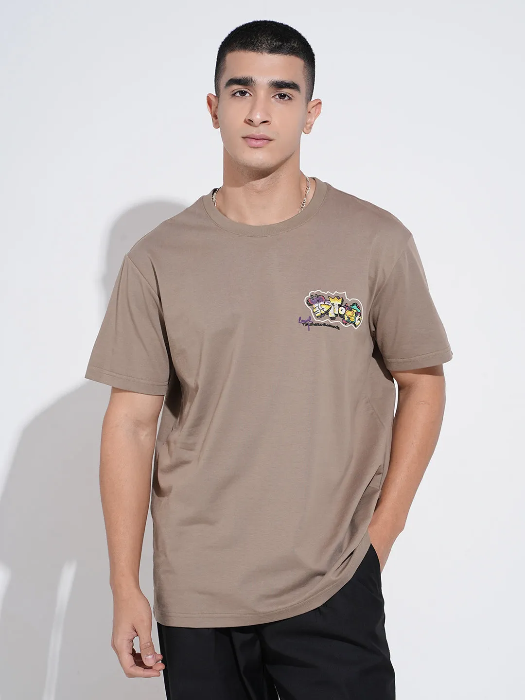 MoistureWicking Technology Active Comfort Men's Graphic Print Brown Short Sleeves Round Neck Relaxed Fit T-Shirt