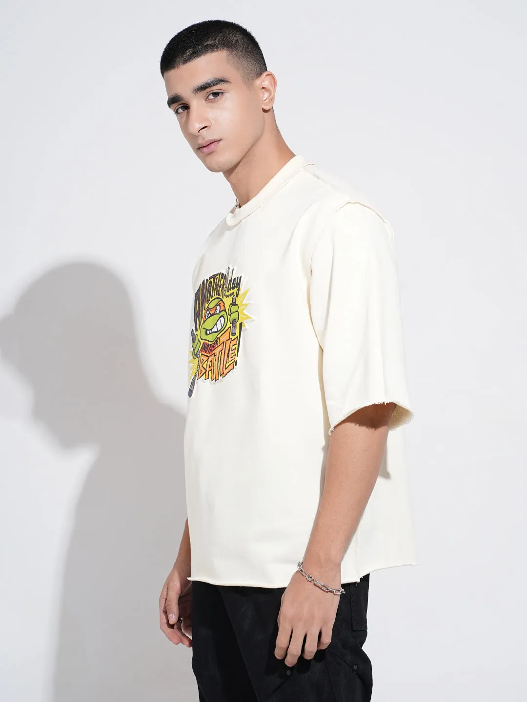 Men's Graphic Print Cream Round Neck Oversized T-Shirt Best Seller casual outing