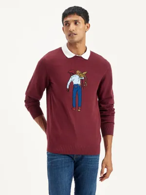 Men's Graphic Print Maroon Crew Neck Sweater High Thread Count 3D Knitting Technology