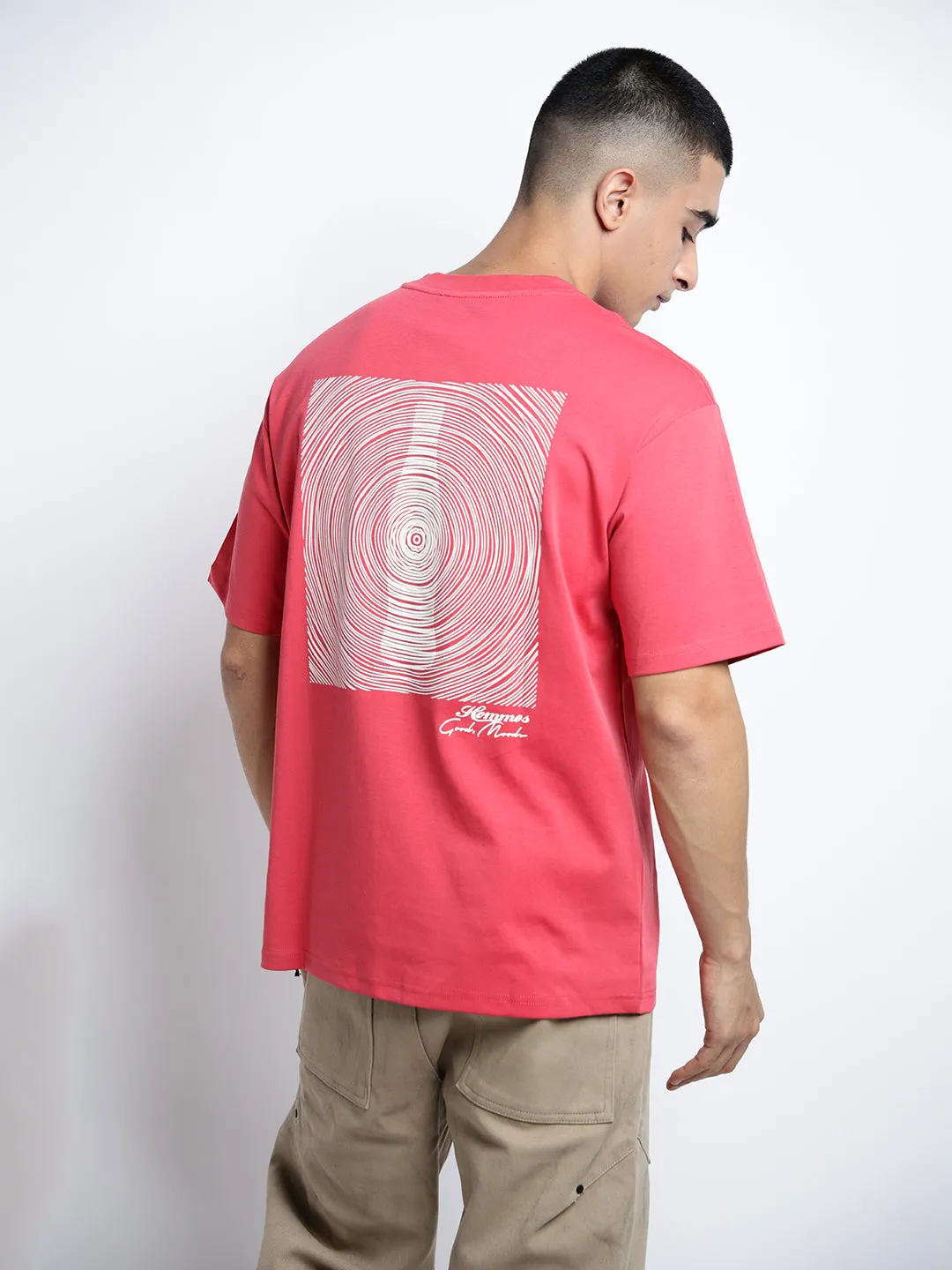 Men's Graphic Print Red Short Sleeves Round Neck Relaxed Fit T-Shirt layerable