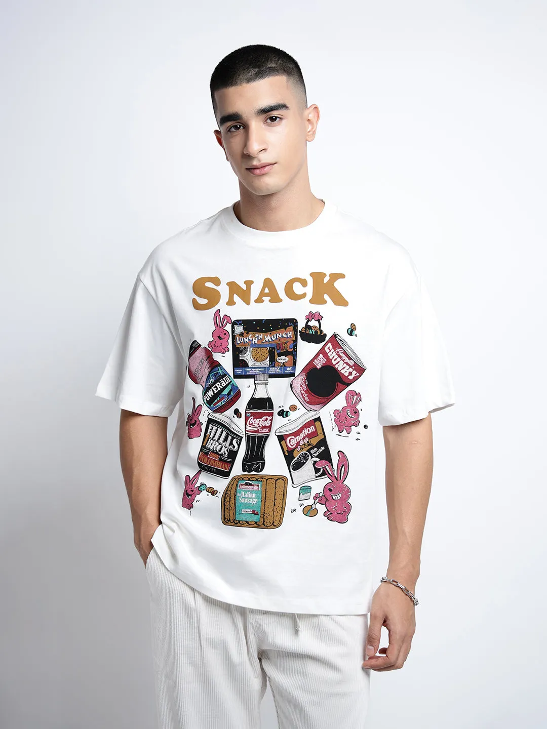 Men's Graphic Print White Short Sleeves Round Neck Oversized T-Shirt Active Outfit Style