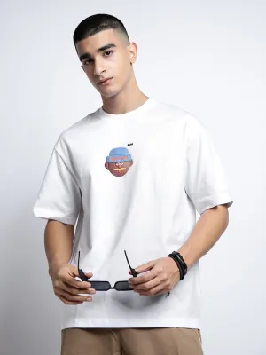 Cozy and Comfortable Men's Graphic Print White Short Sleeves Round Neck Relaxed Fit T-Shirt