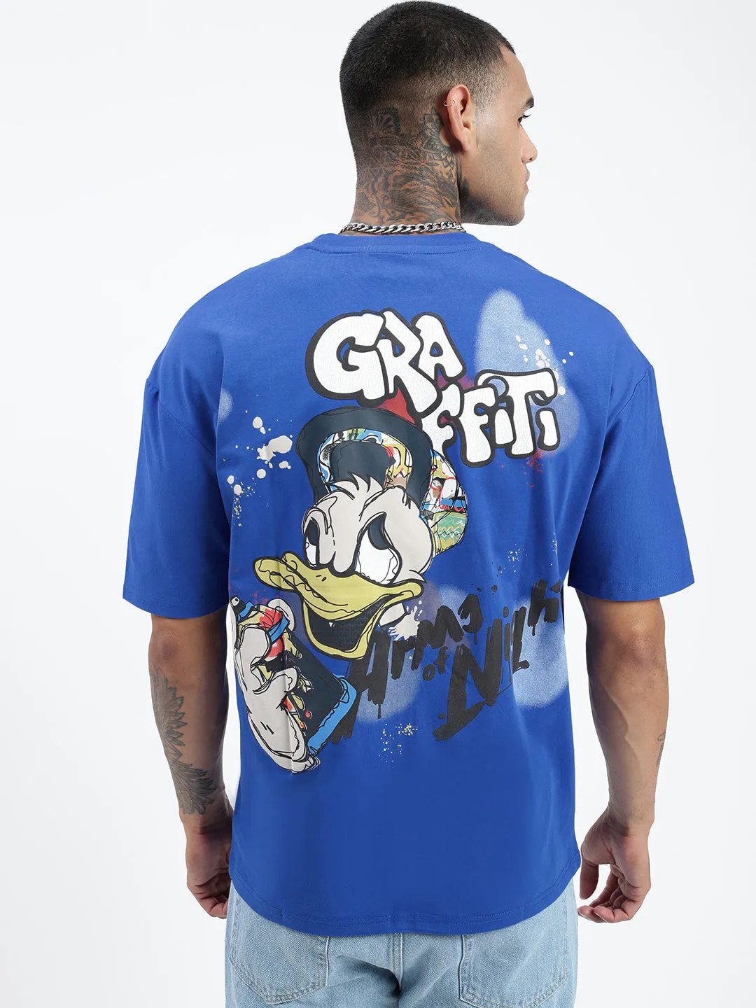 Men's Graphic Printed Blue Relaxed Fit T-Shirt Chill Style