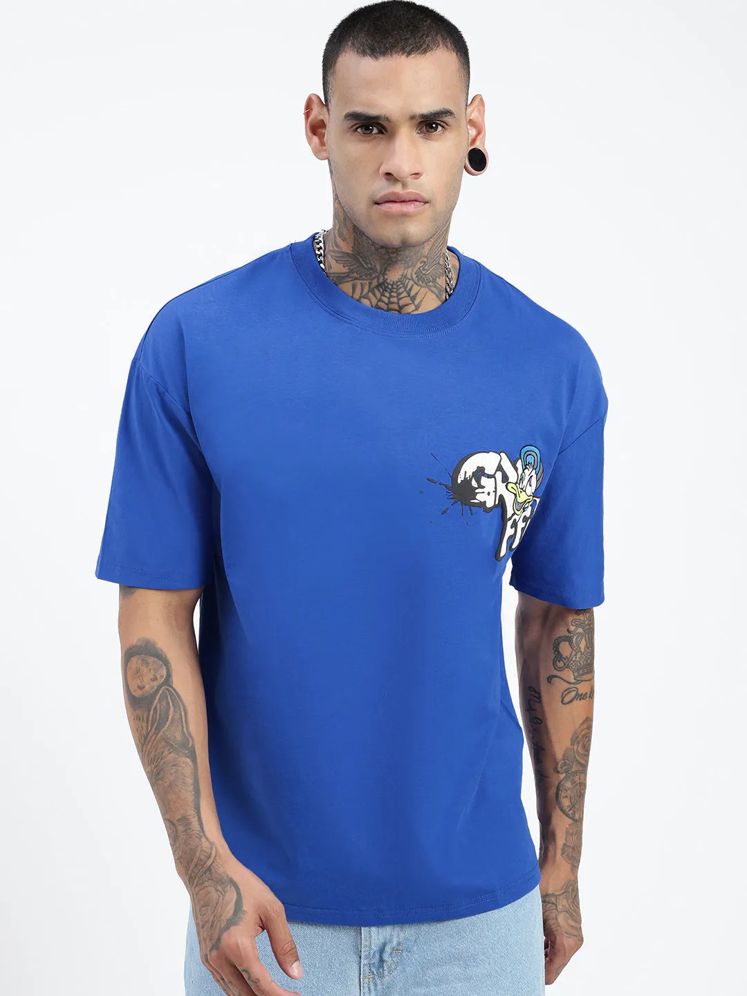 Comfortable Fit Wear Men's Graphic Printed Blue Relaxed Fit T-Shirt
