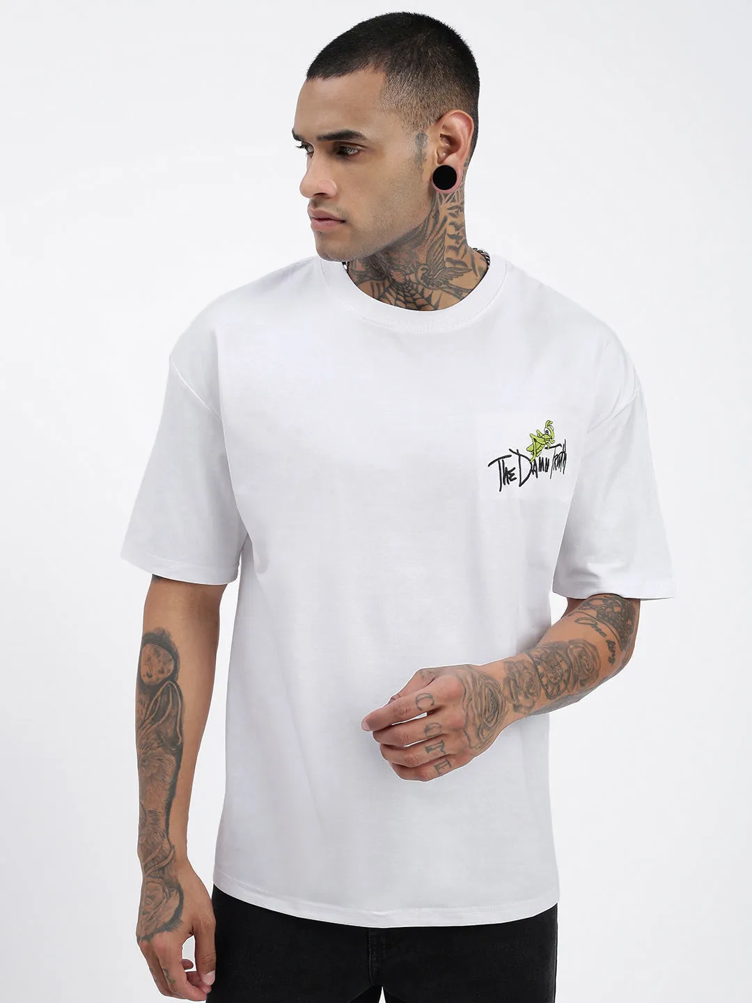 Sleek Comfort Men's Graphic Printed White Relaxed Fit T-Shirt