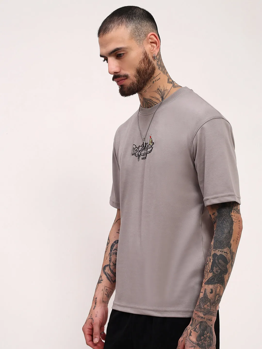 Men's Grey Graphic Printed Regular Fit T-Shirt Elastic Fit comfortable top