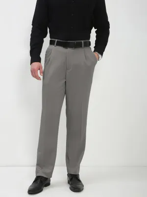 Men's Grey Regular Fit Formal Trouser Linen blend Gusseted Crotch
