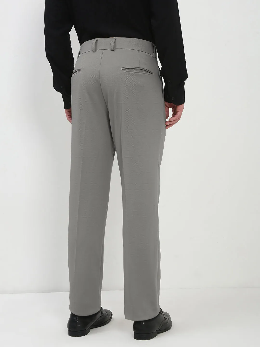 SoftCottonBlend Men's Grey Regular Fit Formal Trouser