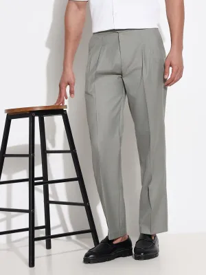 Outdoor Fit Men's Grey Solid Formal Low-Rise Pleated Trousers