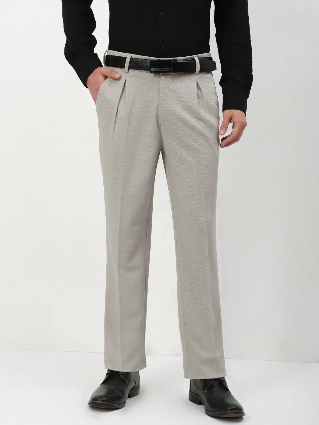 Relaxed Wear Chilly Weather Wear Men's Grey Solid Formal Trousers