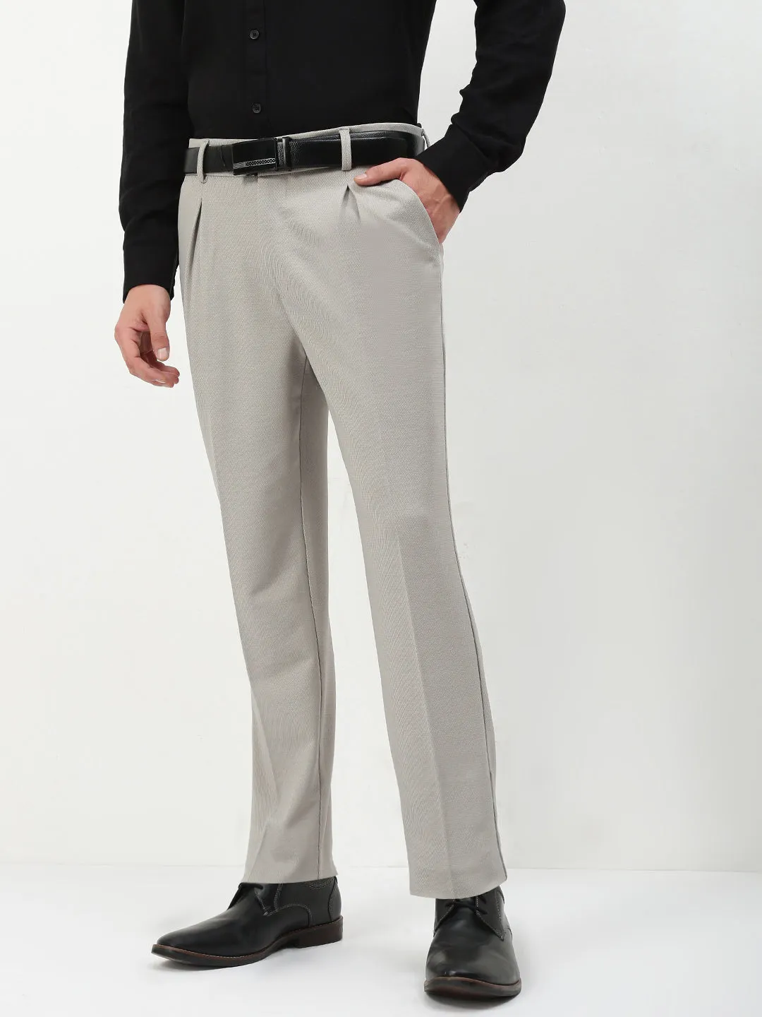 Men's Grey Solid Formal Trousers SecureCargoPockets Odor Resistant
