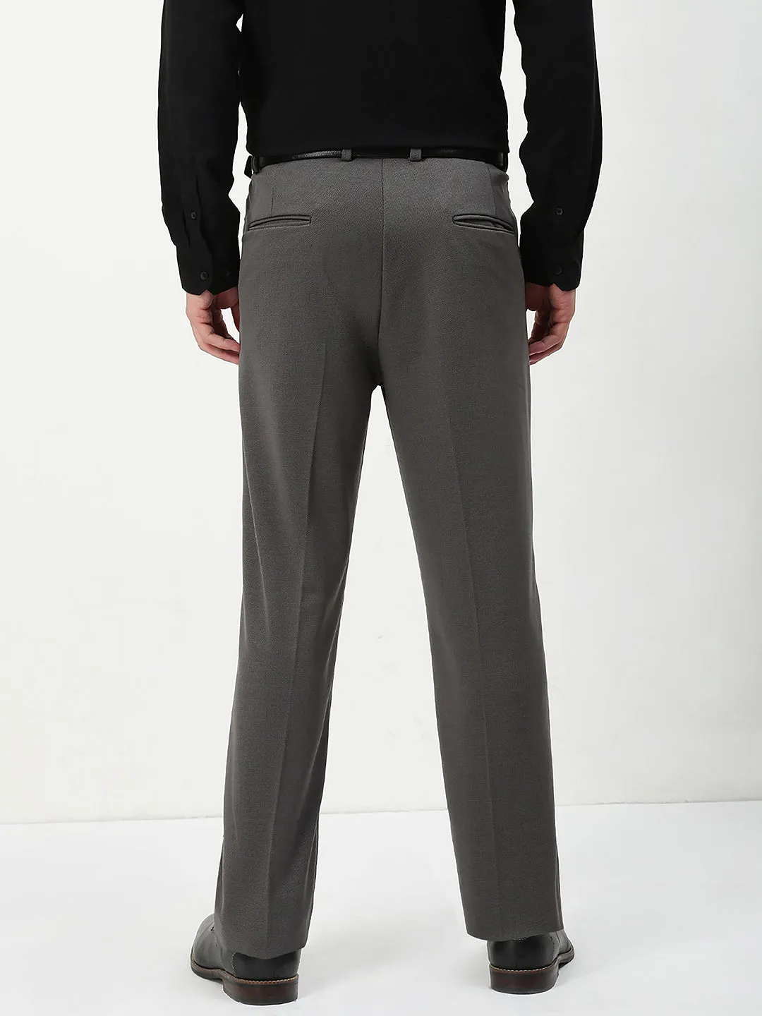 Men's Grey Solid Formal Trousers Quick Dry Wear Smart Casual