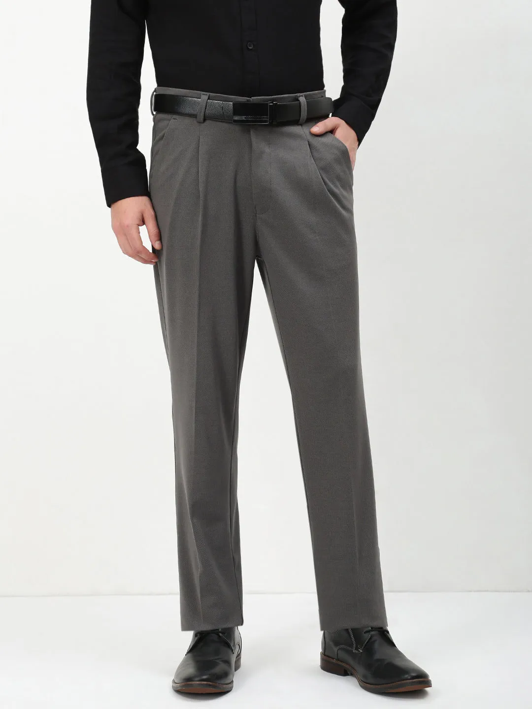 ExtendedSizeRange Men's Grey Solid Formal Trousers