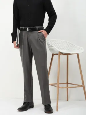 Men's Grey Solid Formal Trousers ElasticCuffs