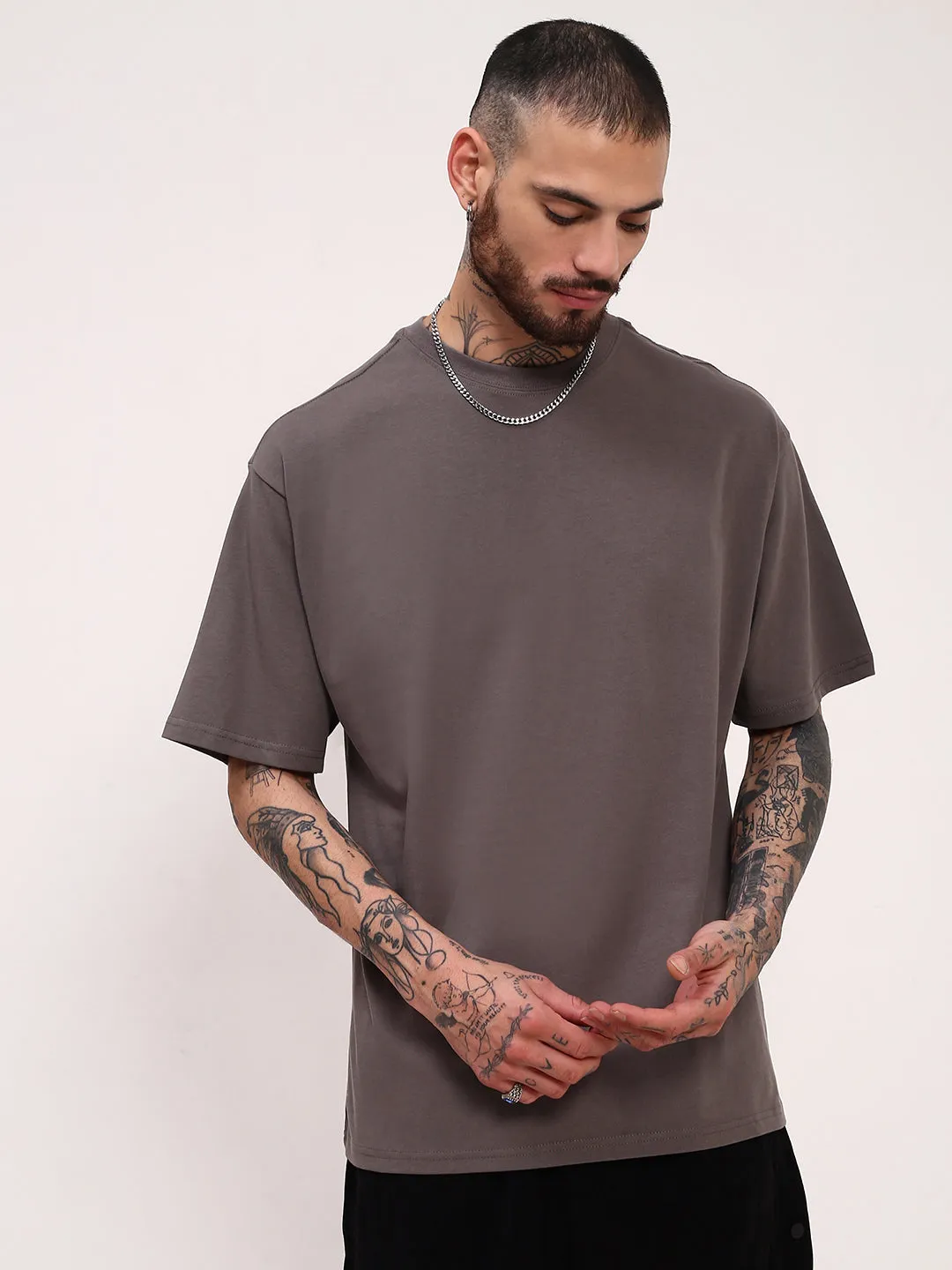 Men's Grey Solid Oversized T-Shirt Tight fit sexiness Edgy