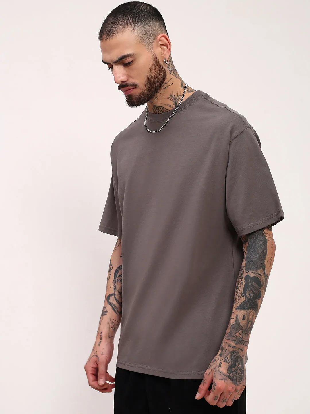 Cozy Vibe Wear Men's Grey Solid Oversized T-Shirt