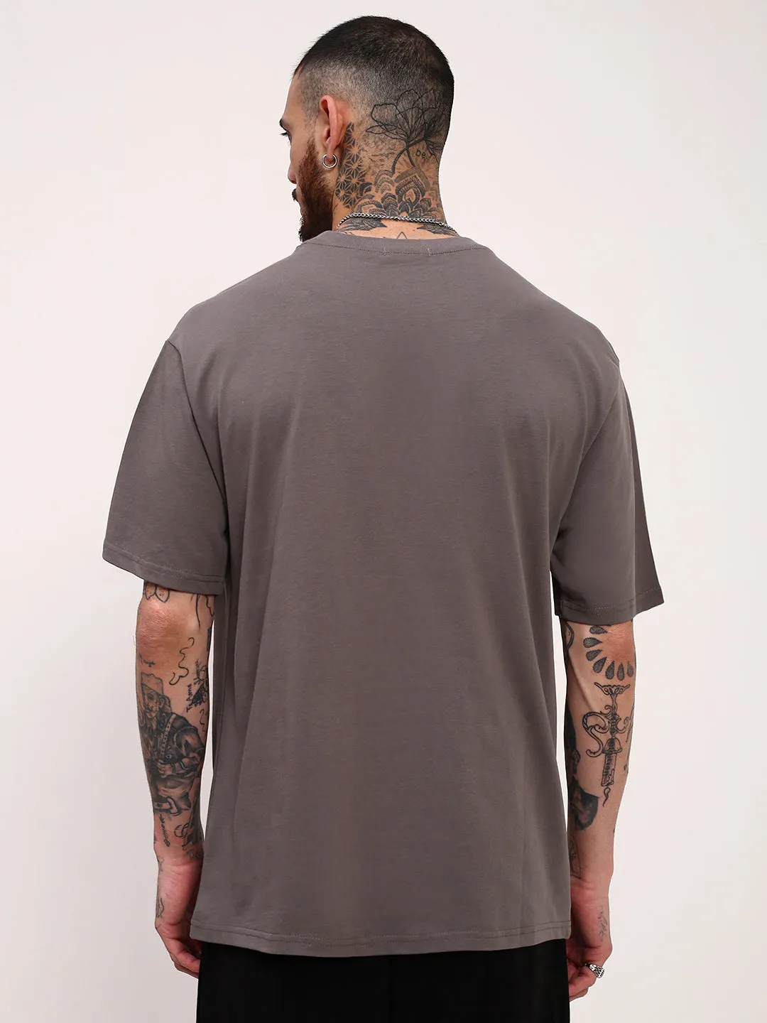 Men's Grey Solid Oversized T-Shirt Casual Active Wear