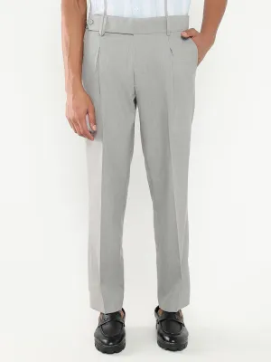 Stretch waistband Men's Grey Solid Pleated Low-Rise Trousers