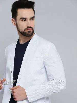 Cotton Twill Odor Resistant Lining Men's Mandarin Collar Printed White Blazer