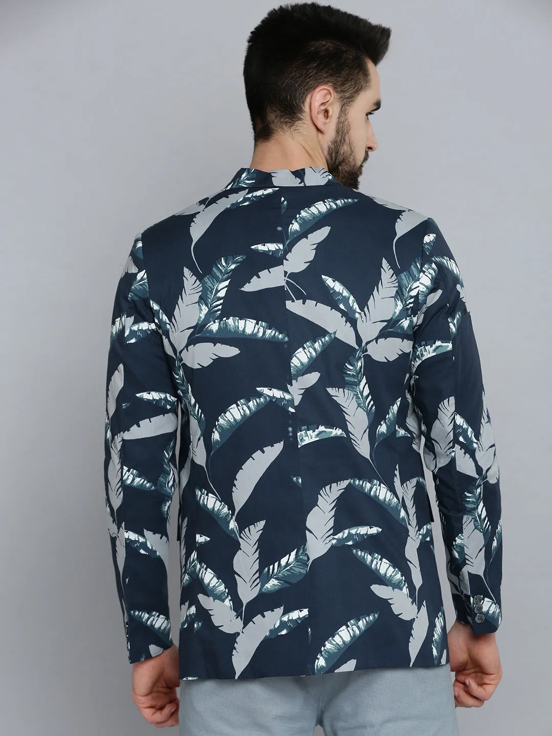 ThermalInsulation Men's Navy Blue Printed Single Breasted Blazers
