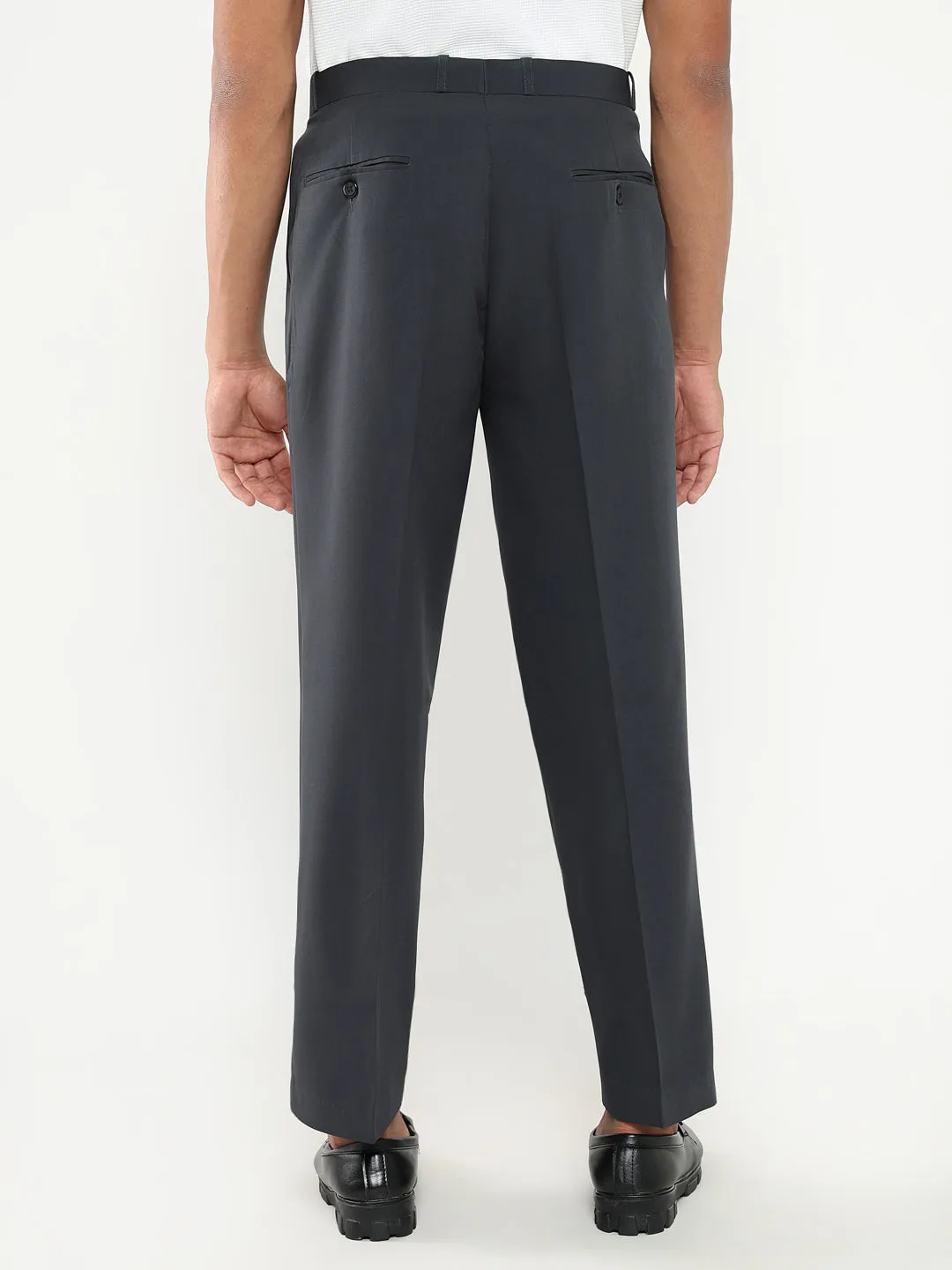 Layer-Friendly Fit Men's Navy Blue Solid Formal Trousers